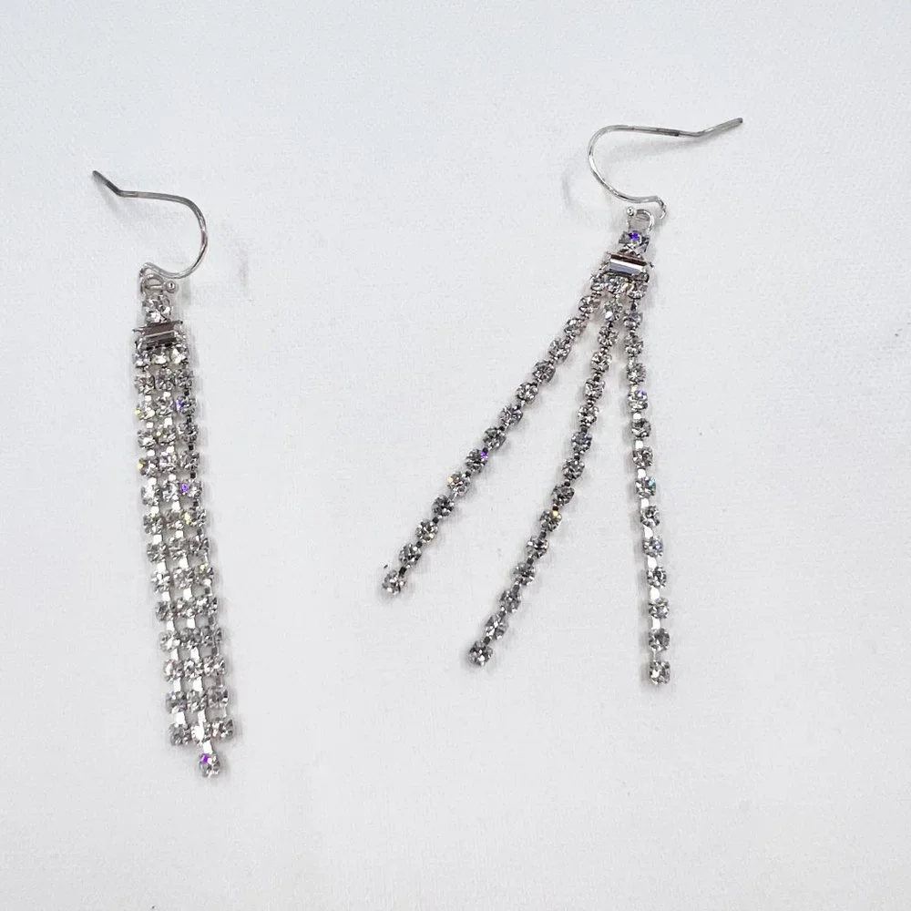 NWT - Indeed - Clear Rhinestone 3 Strand Dangle Silver Tone Fishhook Earrings - Picture 5 of 9